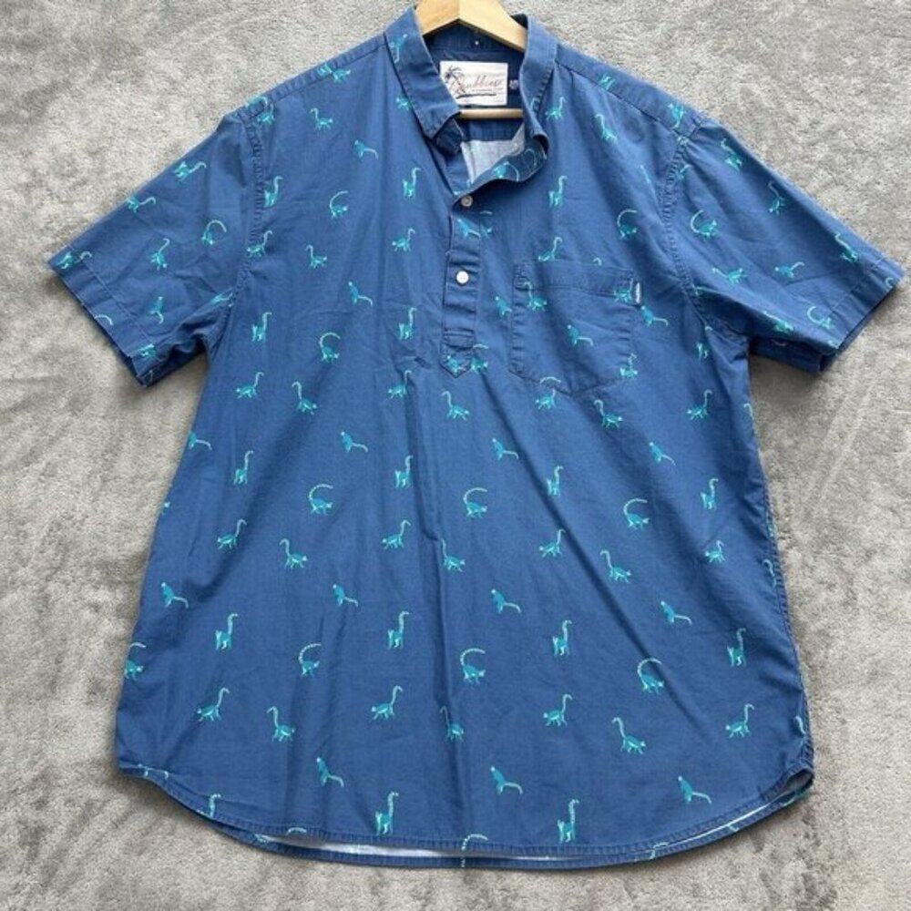 Chubbies Polo Shirt Mens XL Blue Lemur All Over Print Golf Casual Preppy Pocket